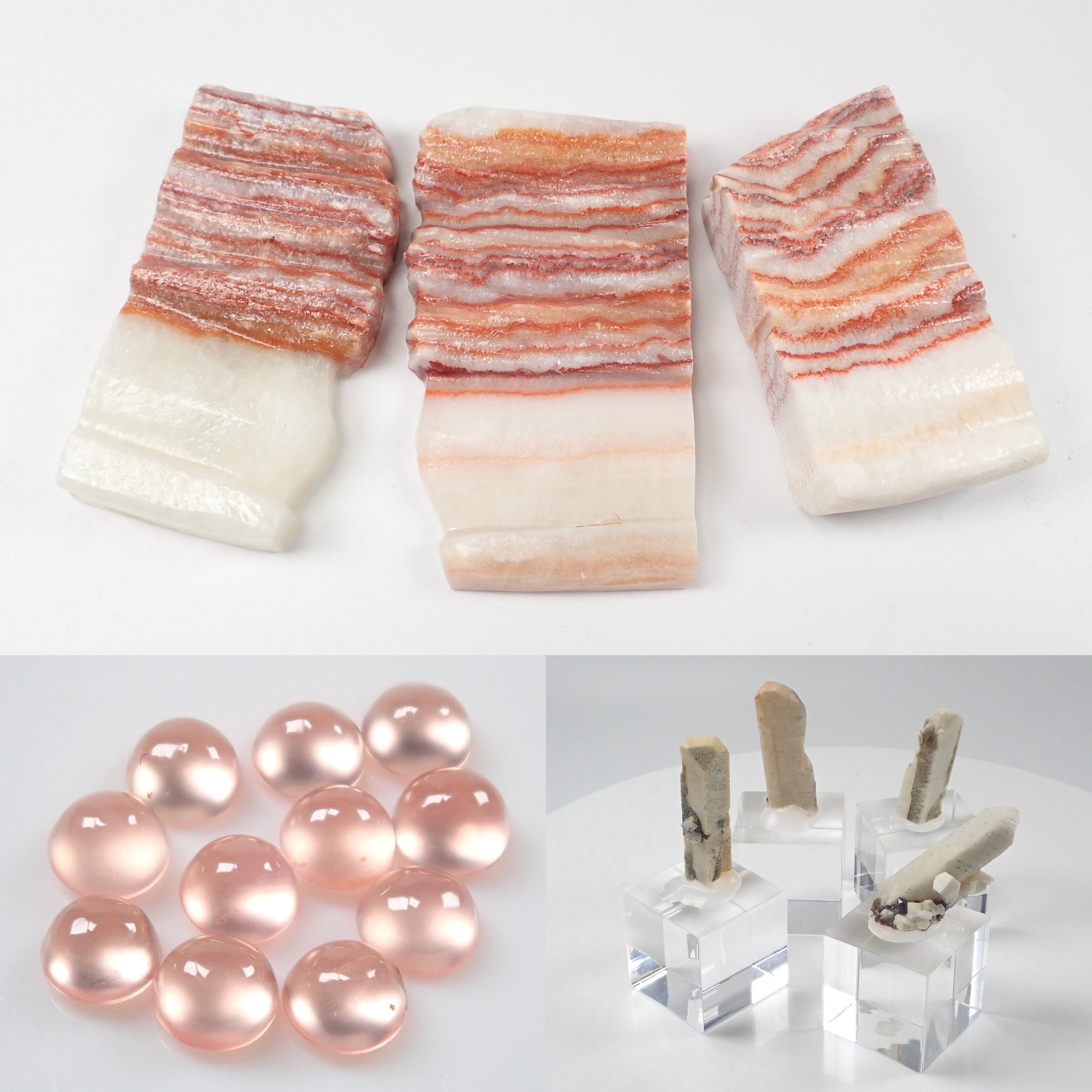 Pork stone + feldspar from Ebikawa Village, Gifu Prefecture + rhodochrosite from Hokkaido 3-stone set {Multiple purchase discounts available}