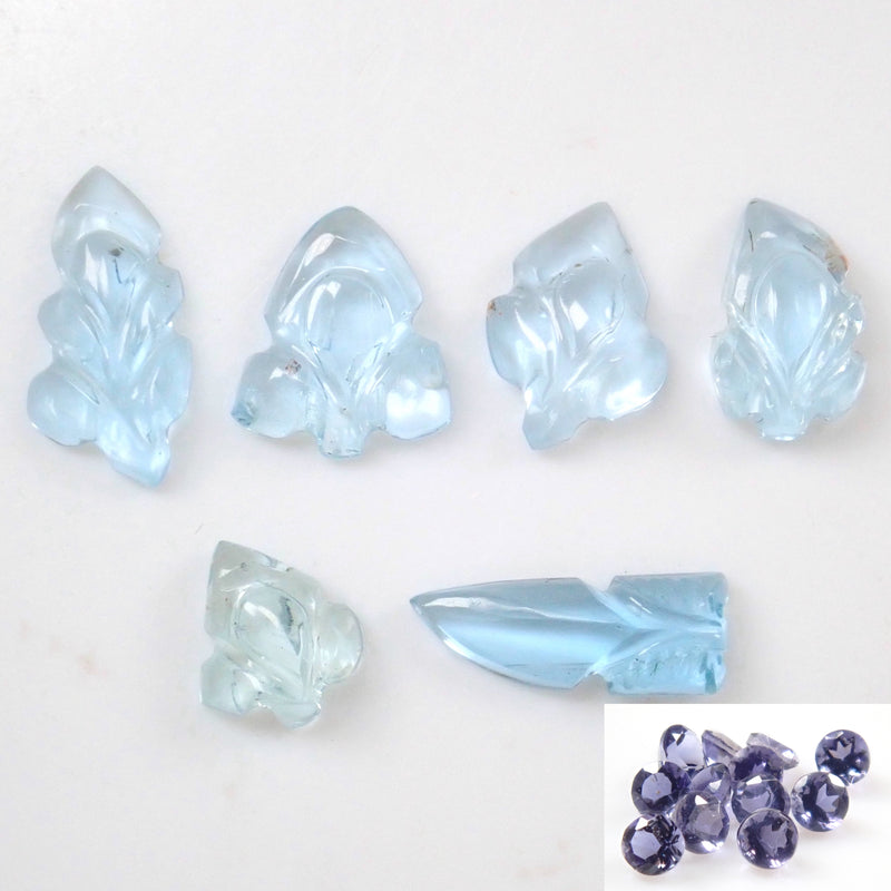 [2/25 10pm sale]《Limited 6 stones》Aquamarine + Iolite loose 2 stone set (March birthstone)《Multiple purchase discount available》