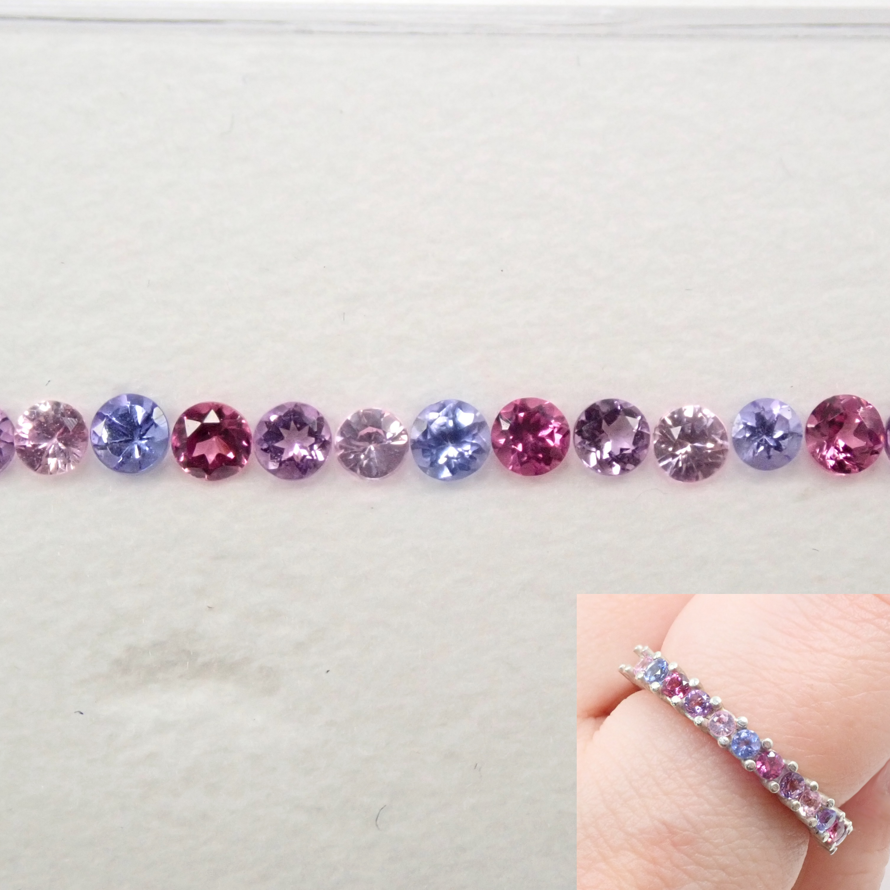 Dreamy 13-stone gemstone set (amethyst, pink sapphire, tanzanite, rhodolite garnet) and half eternity ring set (2.0mm)