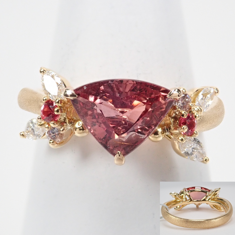 [On sale at 10pm on 4/6] K18 orange sapphire 1.980ct pink diamond ring, DGL grade