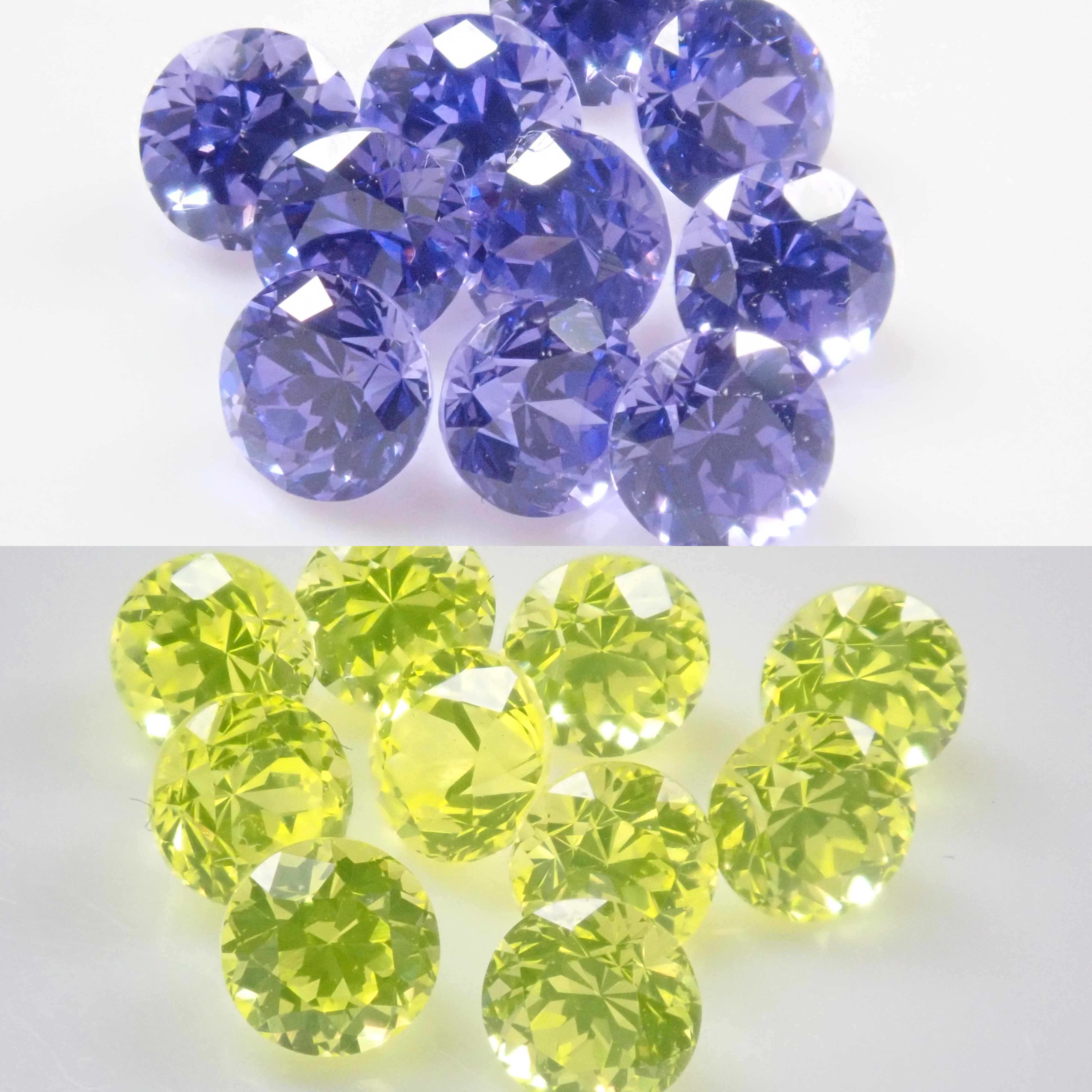 Limited to 10 stones: YAG (Yttrium Aluminum Garnet) 2-stone set (Canary Yellow &amp; Neon Purple, 3mm) Multiple purchase discounts available