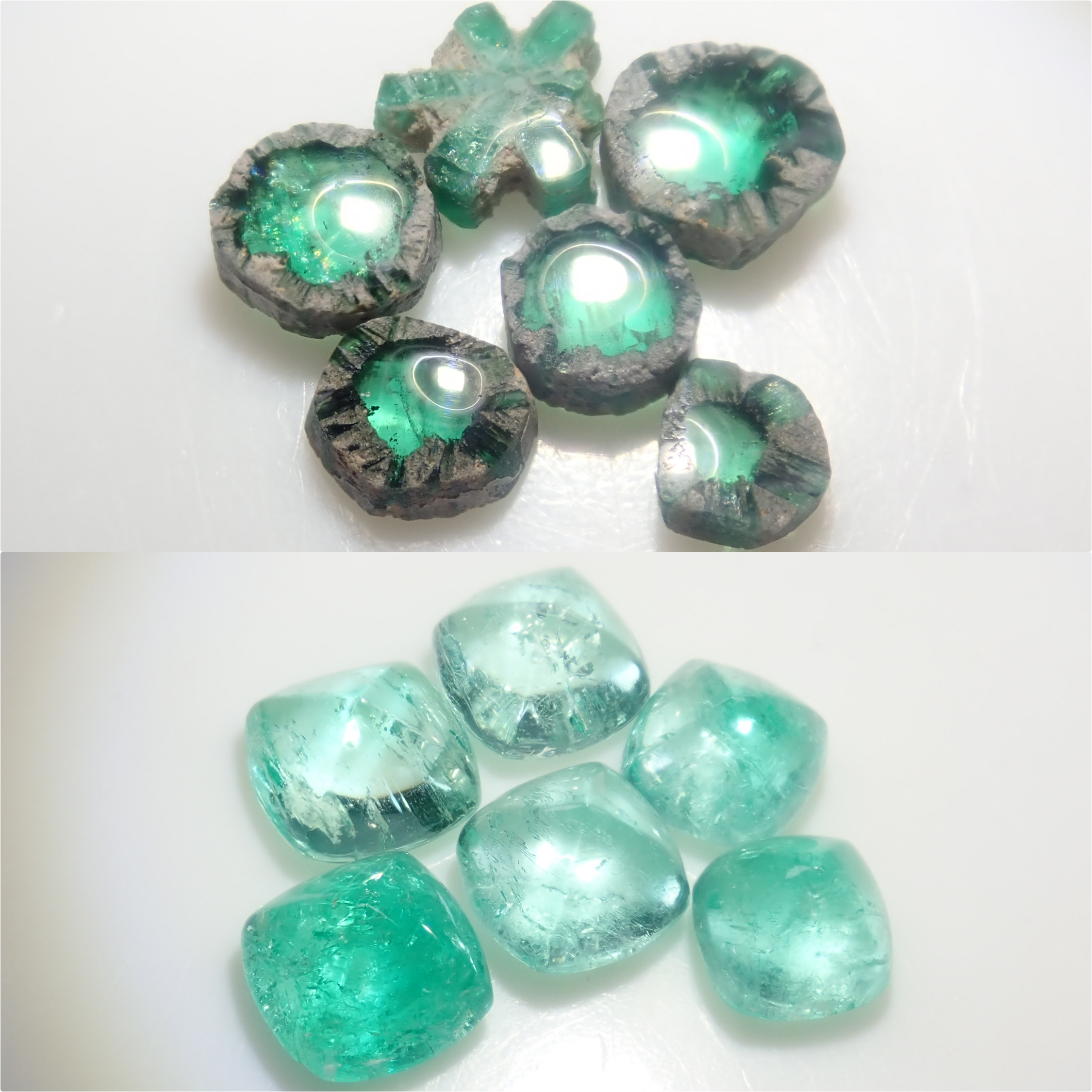 【2/13 22時販売】《限定6セット》コロンビア産逆トラピッチェエメラルド＆ブラジル産エメラルド(シュガーローフカット)2石セット《複数購入割引有》