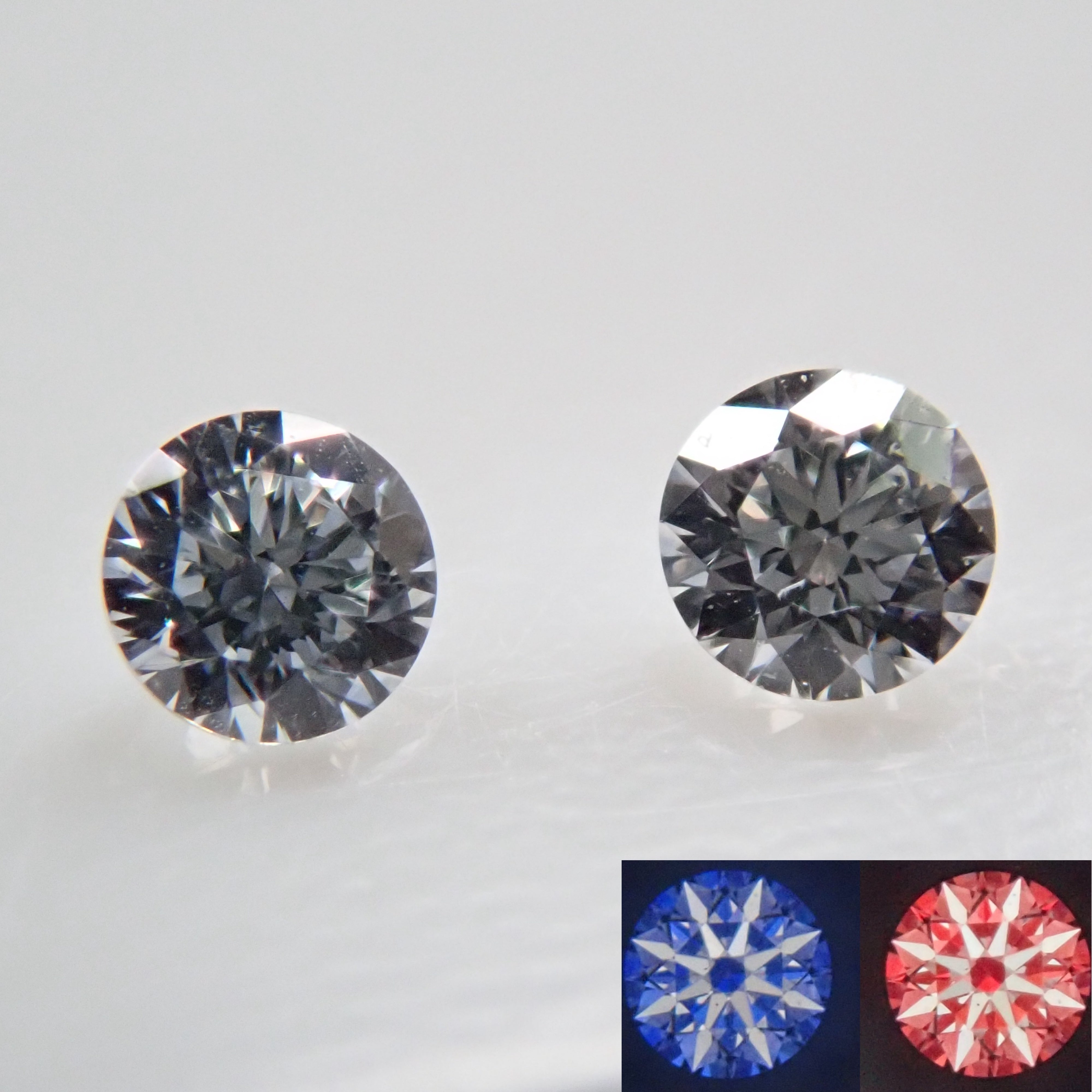 Lab-grown diamond (synthetic diamond) &amp; natural diamond 2 stone set 1.8mm/0.045ct loose (H&amp;C, VS class equivalent)