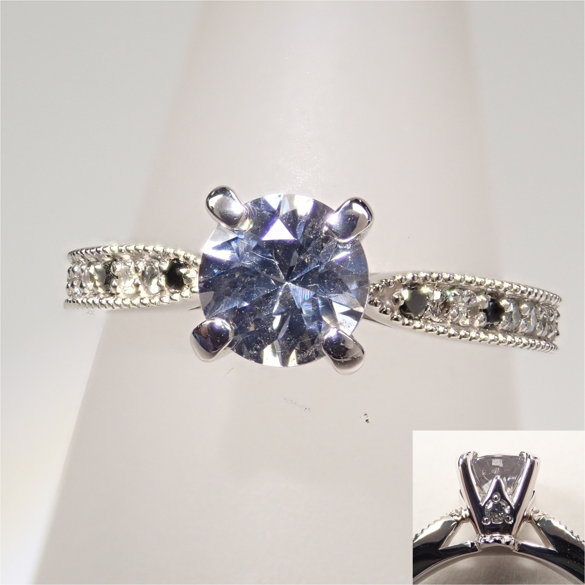 【9/5 22時販売】Pt950ミャンマー産グレースピネル（プラチナスピネル）5.5mm/0.685ct・ブラックダイヤモンドリング