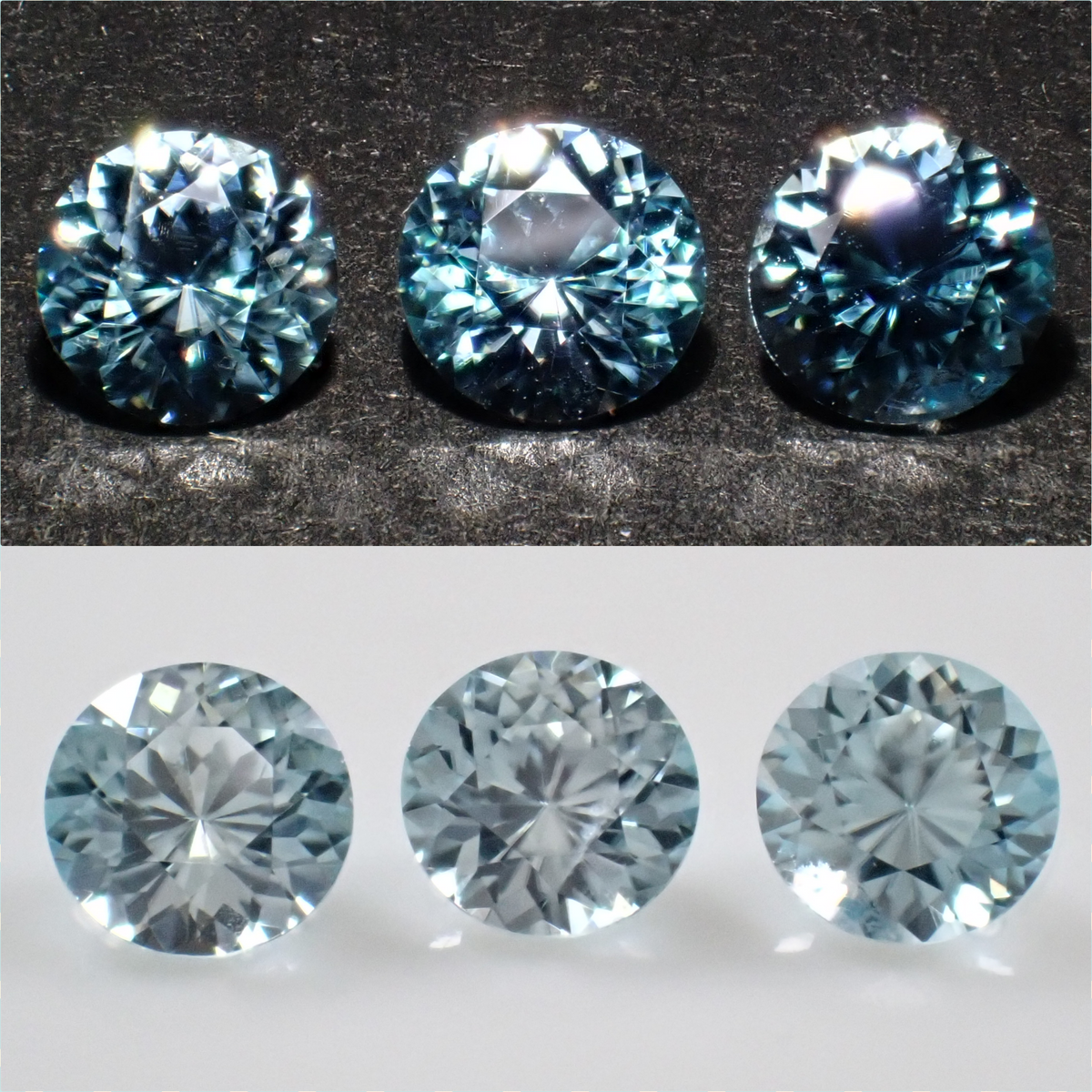 【10/24 22時販売】《限定3石》アイスブルージルコン（ラウンドカット3.3ｍｍ、サンジェ氏）《複数購入割引有》