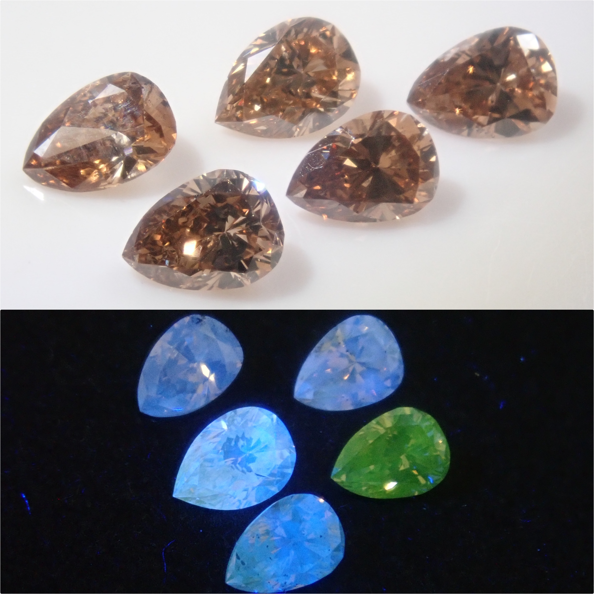 【4/18 22時販売】《限定5石》蛍光タイプのブラウンダイヤモンド１石ルース（ペアシェイプ,SIクラス相当,0.2ctUP）《複数購入割引有》