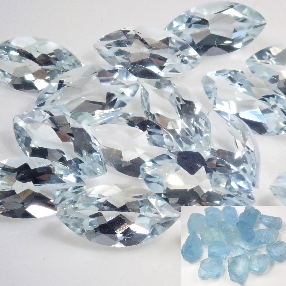 ナイジェリア産アクアマリン原石・ルース2石セット（3月誕生石）《複数