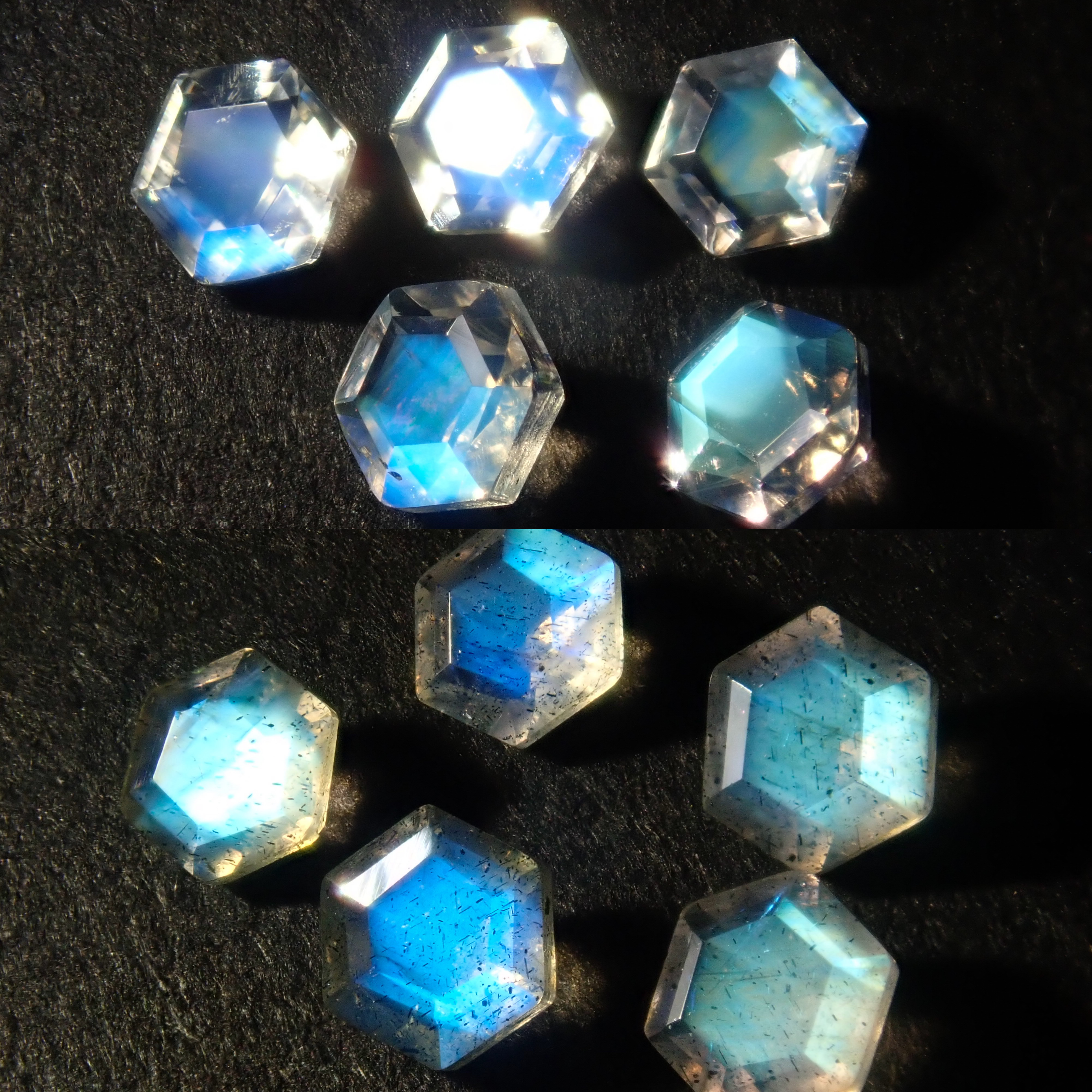 Limited to 23 stones: Labradorite &amp; Andesine Labradorite 2-stone set (Hexagonal cut, 3mm) Multiple purchase discounts available