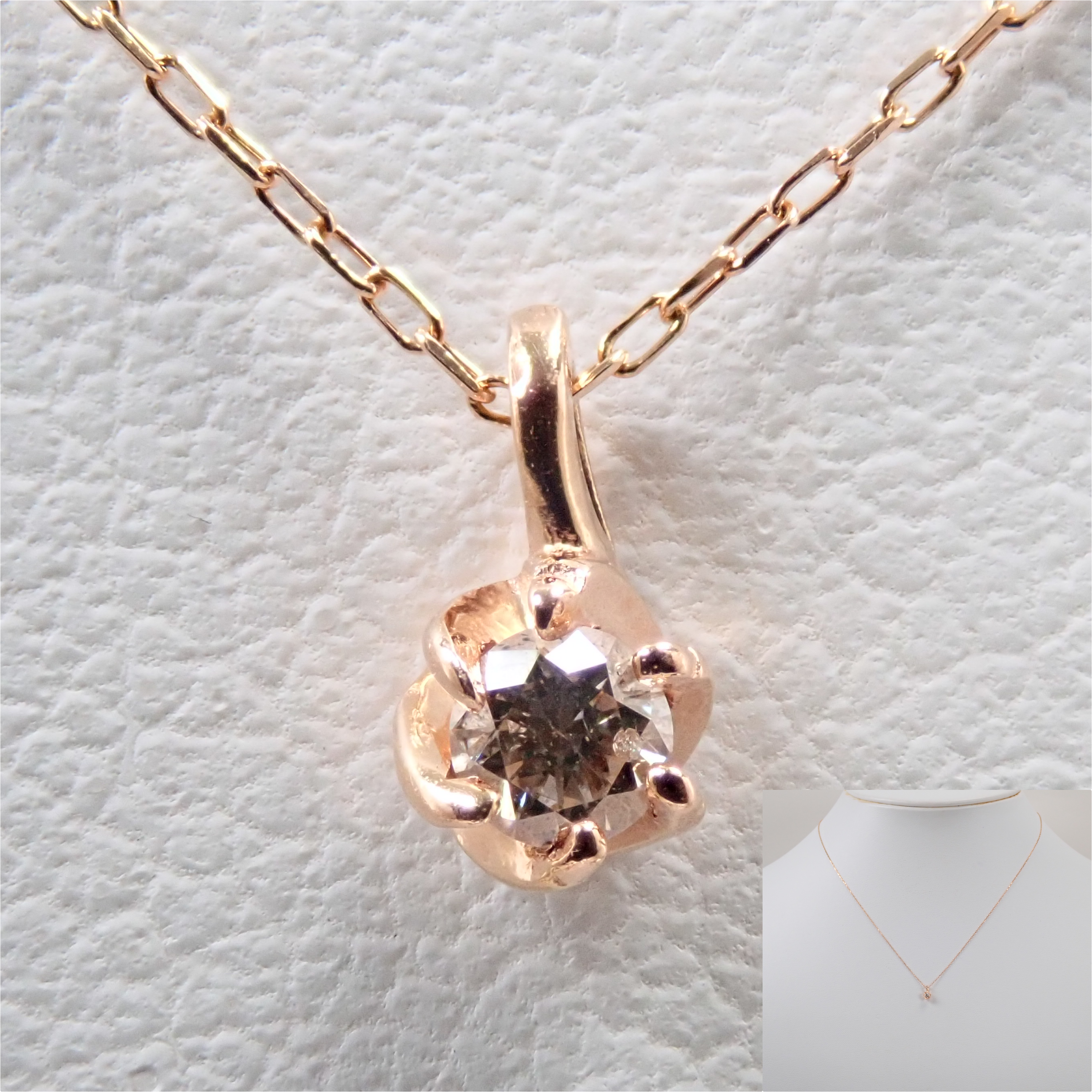 【7/30 22時販売】【カラフリ】K10PG ダイヤモンド 0.05ct 一粒ペンダント（ネックレス）