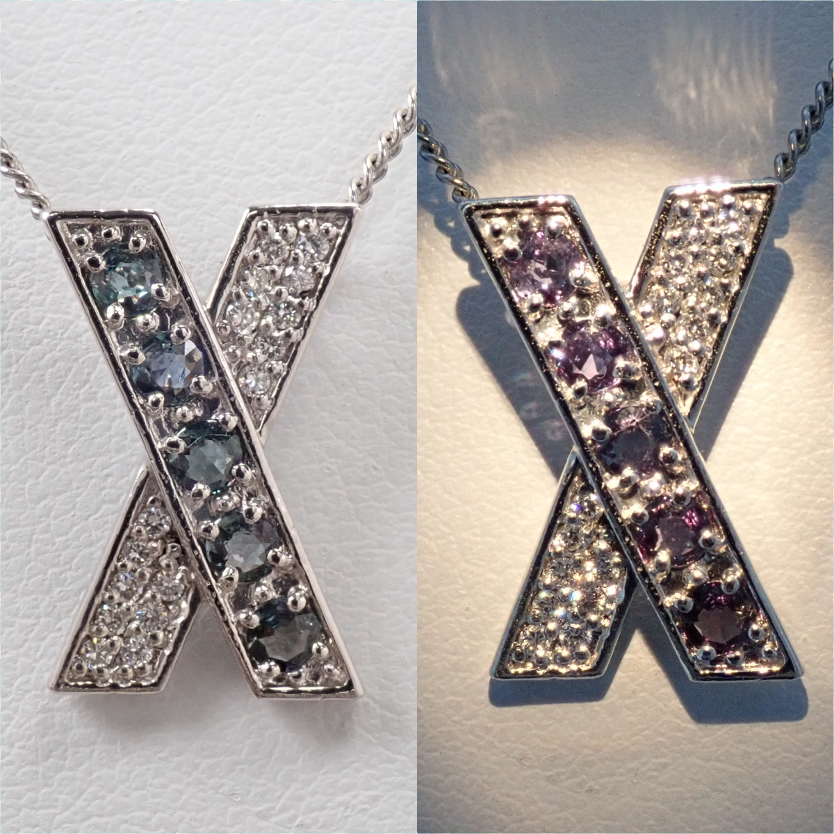 【9/25 22時販売】【カラフリ】Pt900 アレキサンドライト 0.33ct ダイヤモンド0.11ct Xモチーフ ペンダントトップ（ネックレストップ）鑑別書
