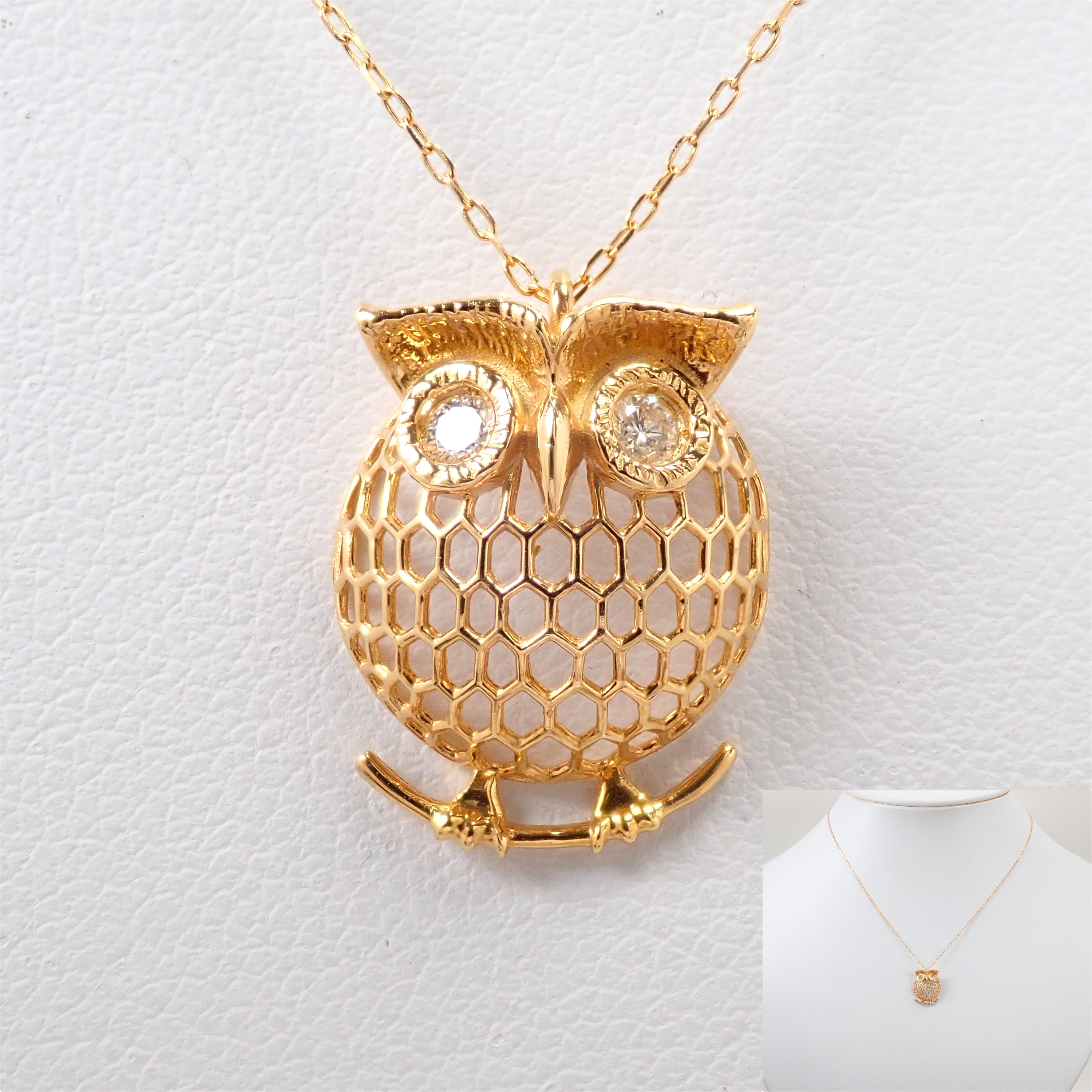 【8/1 22時販売】K18 ダイヤモンド 0.07ct フクロウモチーフ ペンダント（ネックレス）