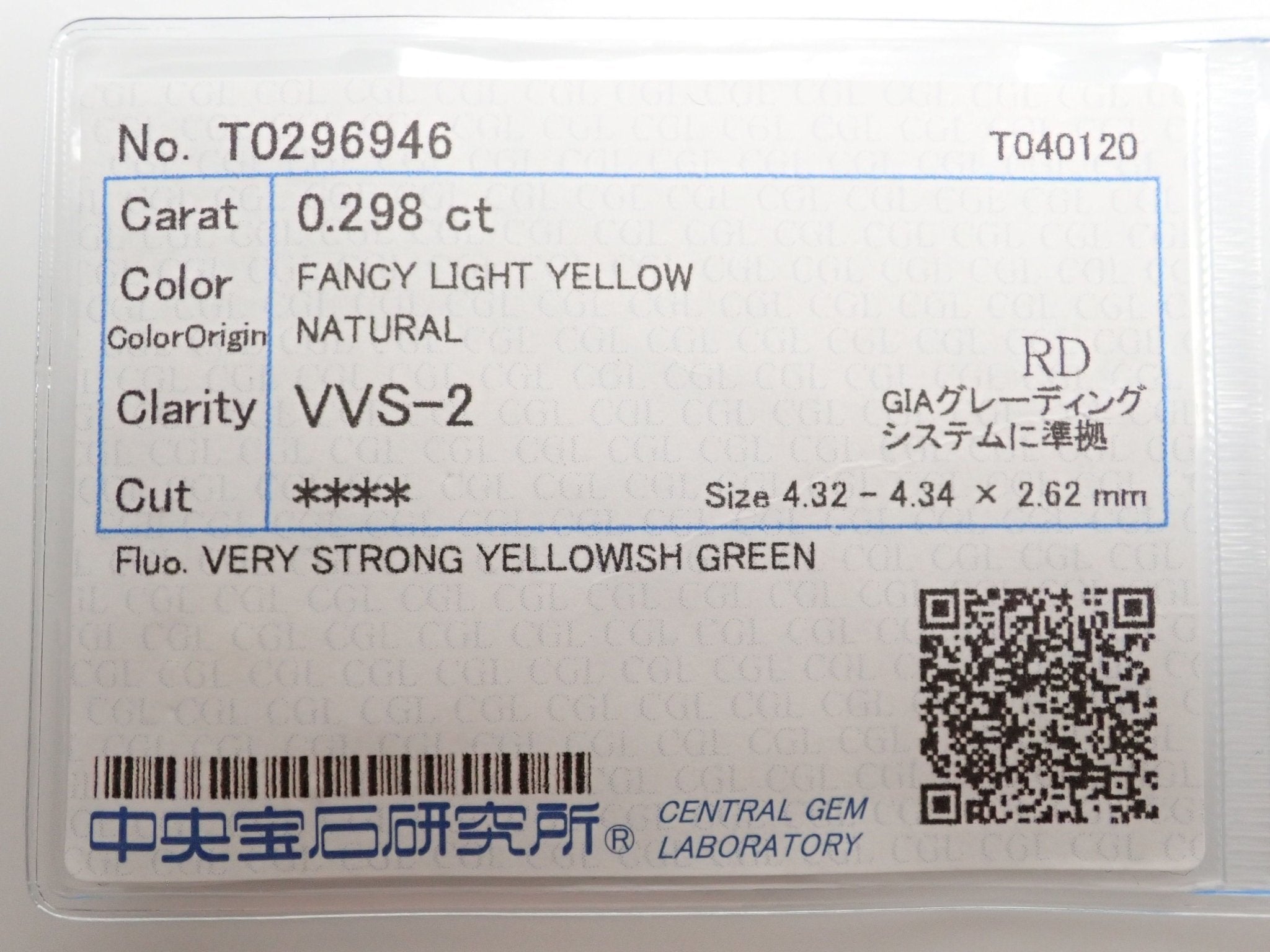 イエローダイヤモンド 0.298ctルース( FANCY LIGHT YELLOW, VVS2) - KARATZ STORE｜カラッツSTORE