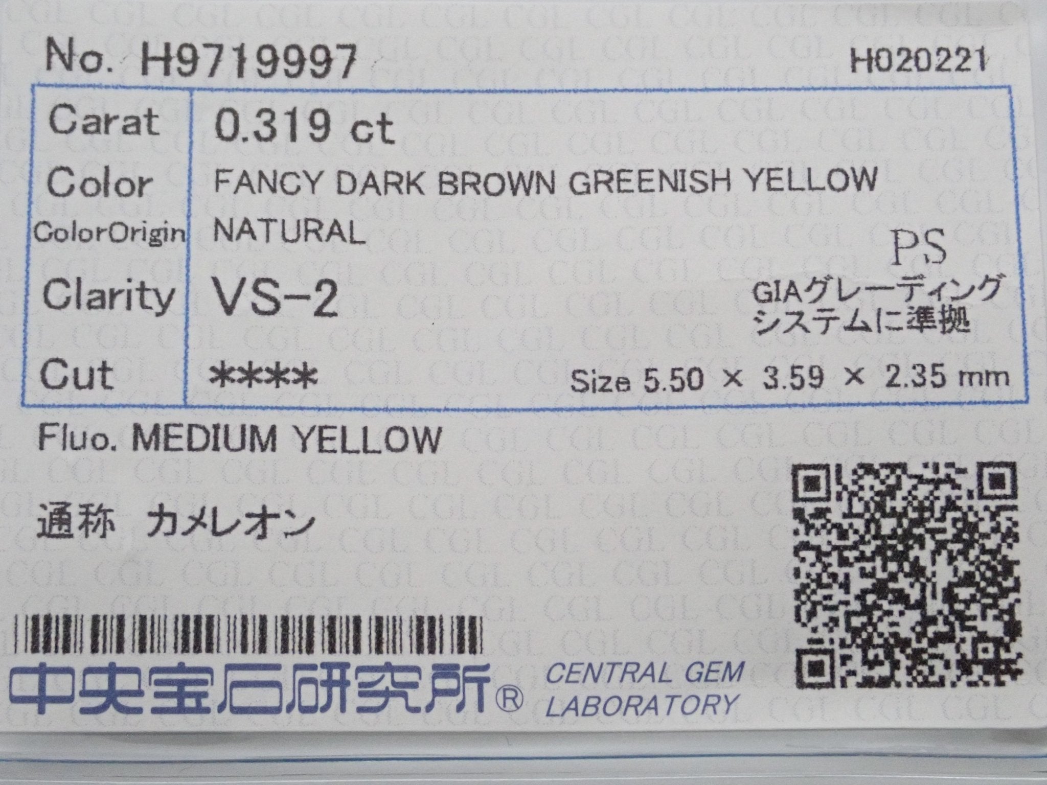 カメレオンダイヤモンド 0.319ctルース(FANCY DARK BROWN GREENISH YELLOW, VS2) - KARATZ STORE｜カラッツSTORE