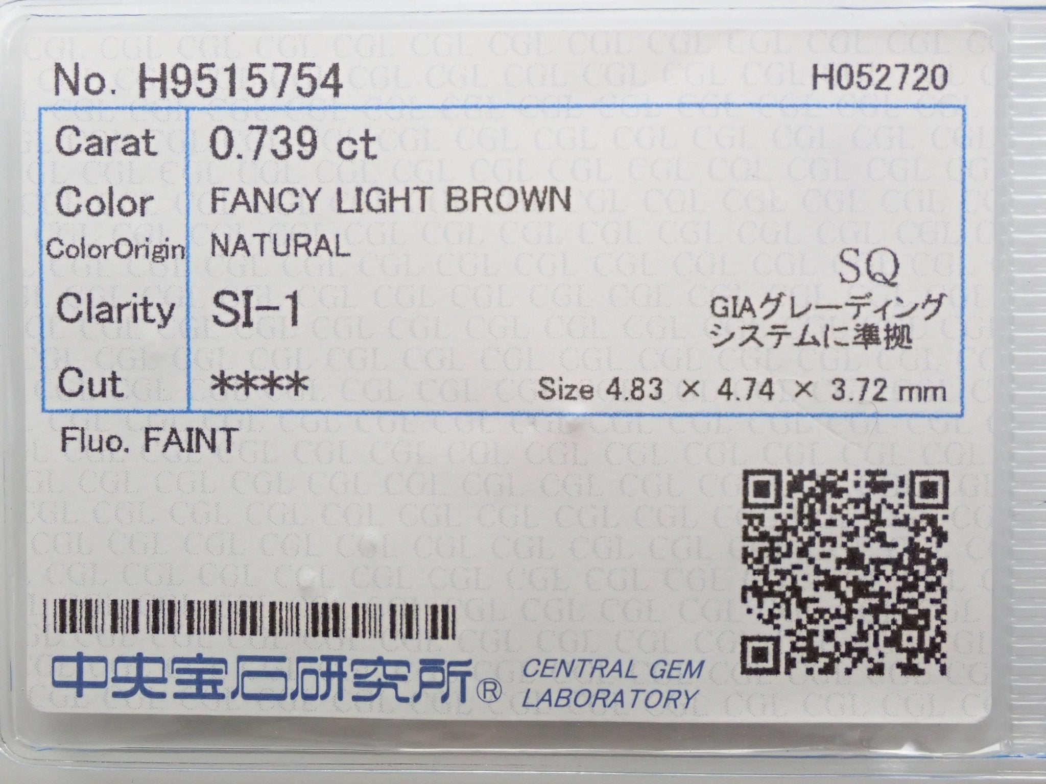 ファンシーブラウンダイヤモンド 0.739ctルース(FANCY LIGHT BROWN, SI1, プリンセスカット) - KARATZ STORE｜カラッツSTORE