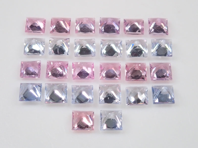 Ice blue sapphire &amp; pink sapphire 2 stone set from Ratnapura, Sri Lanka (2.5mm, princess cut)《Multiple purchase discount available》