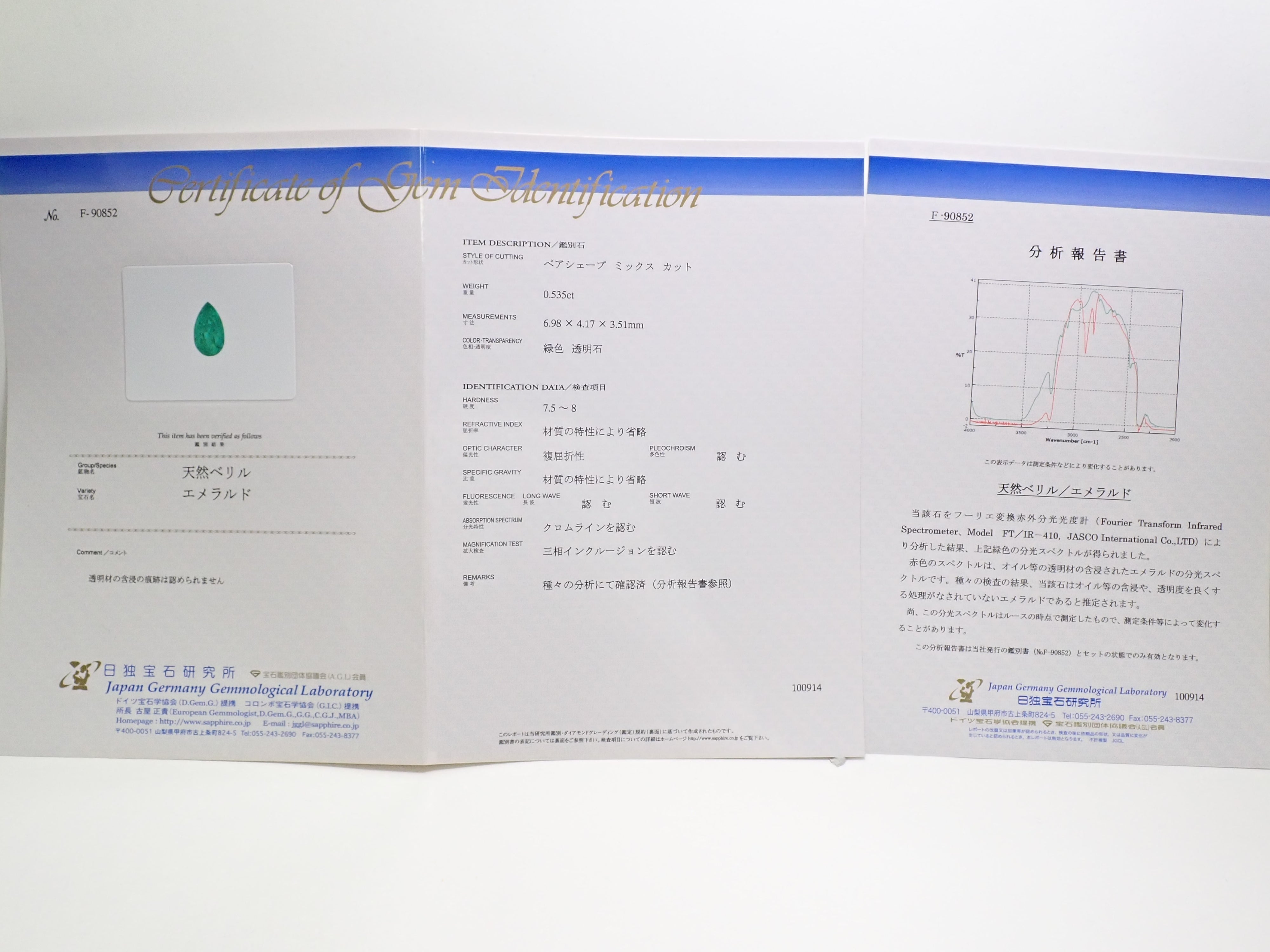 コロンビア産ノンオイルエメラルド 0.535ctルース