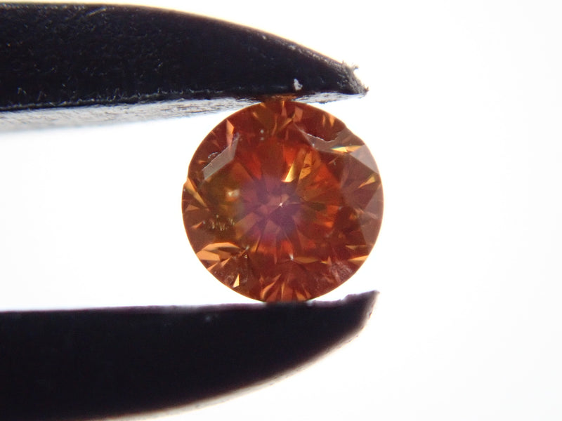 オレンジピンクダイヤモンド (トリートメント)2mm 0.101ctルース（バイカラー蛍光3石セット,VSクラス相当）