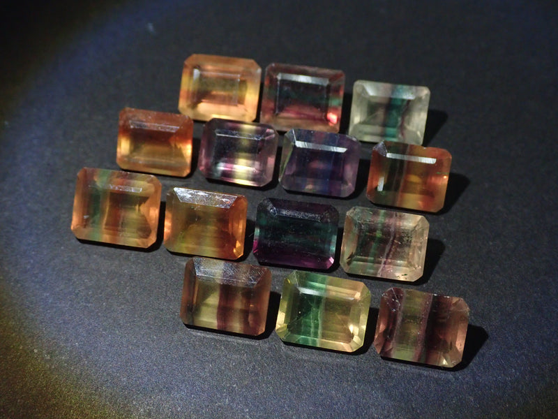 Rainbow fluorite (bicolor/tricolor) parent and child 2 stone set (average 13ct)