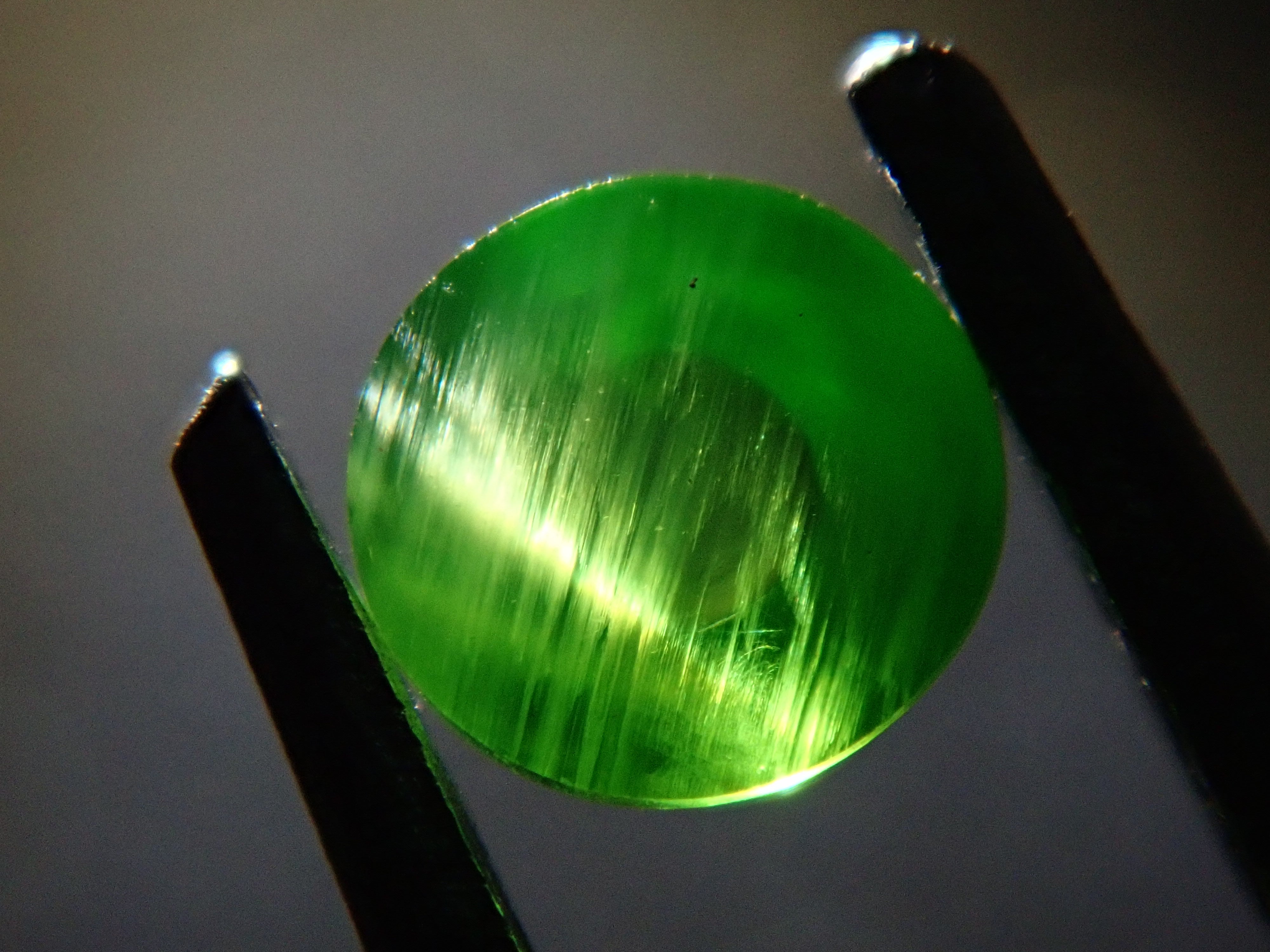 Russian demantoid garnet cat's eye (horsetail recognized) 0.138ct loose