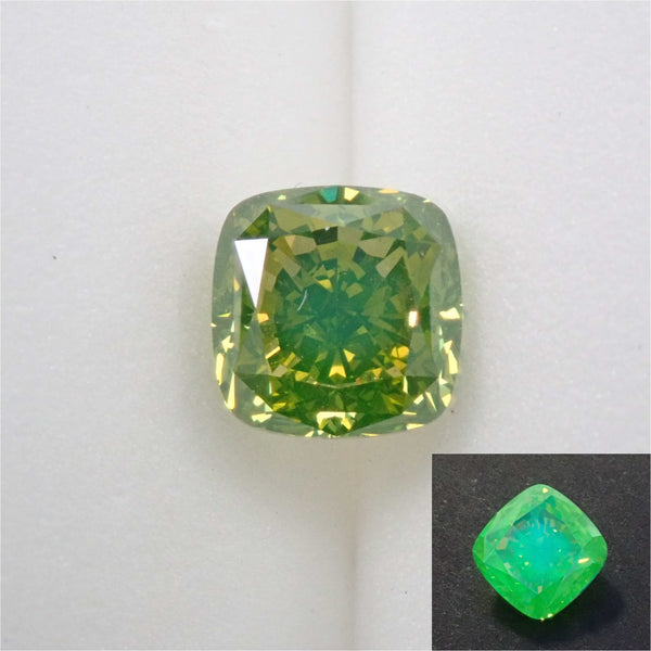 深彩黃綠色鑽石（處理）1.570 克拉裸鑽（深彩黃綠色，VS2），經 GIA 鑑定