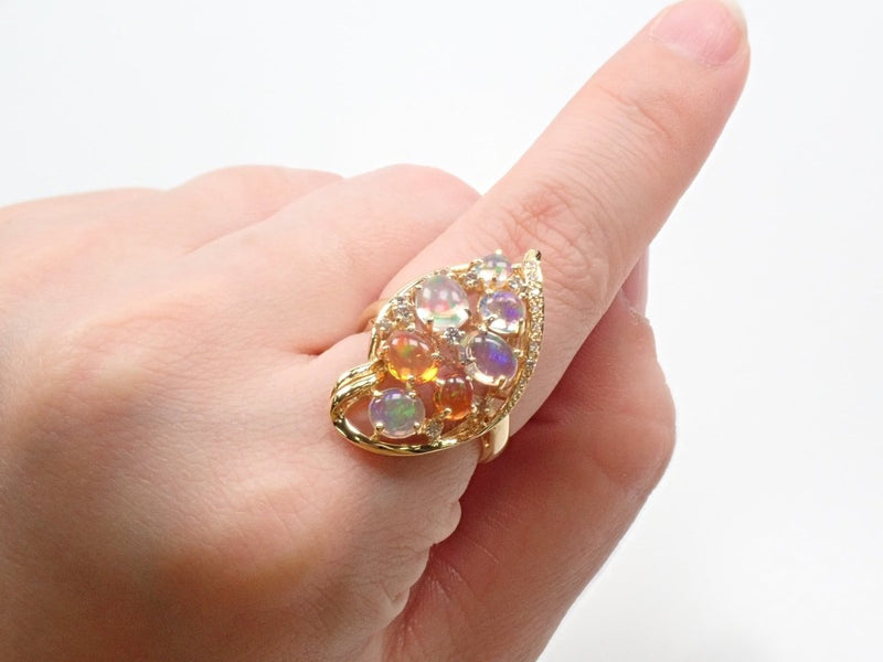 【カラフリ】K18メキシコ産ファイアオパール&ウォーターオパール 2.75ct ダイヤモンドリング - カラッツSTORE