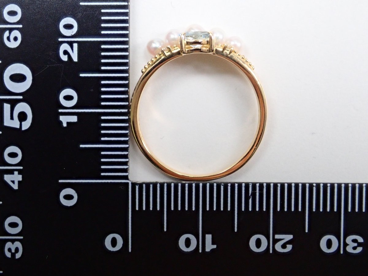 K18アクアマリン0.18ct・アコヤ真珠リング - カラッツSTORE