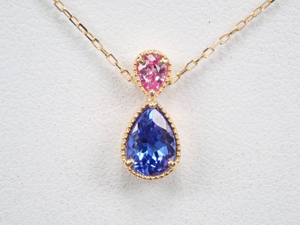 K18WG サファイアと、タンザナイトのネックレス K18タンザナイト0.62ct・ピンクサファイア ペンダント（ネックレス）