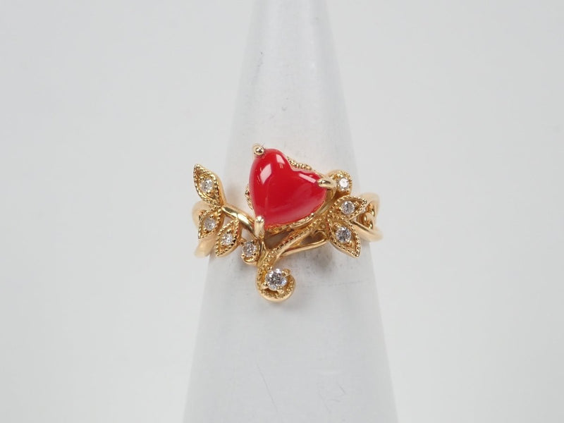 K18 blood red coral 1.15ct diamond ring – カラッツSTORE