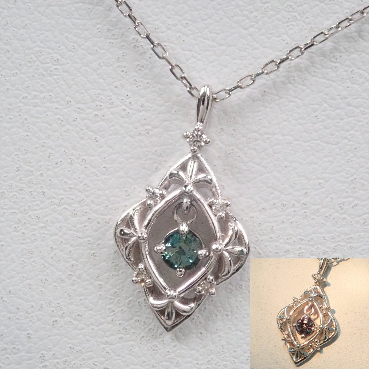 K18WGアレキサンドライト0.12ct ペンダント（ネックレス） - カラッツSTORE