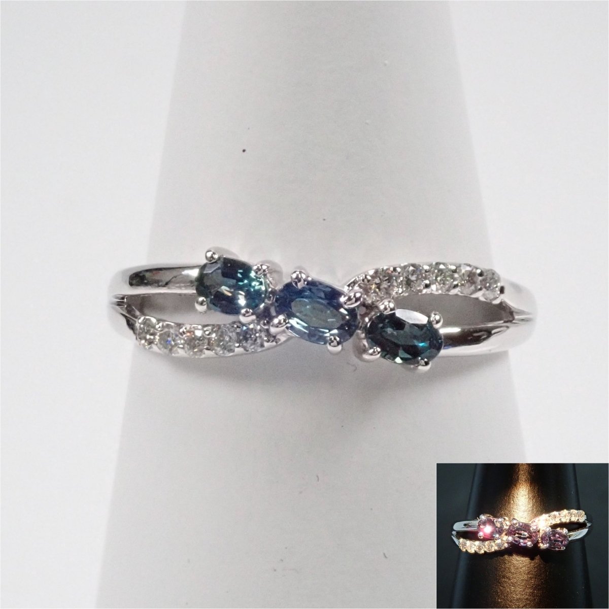 【カラフリ】K18WGアレキサンドライト0.34ct・ダイヤモンド0.11ctリング - カラッツSTORE