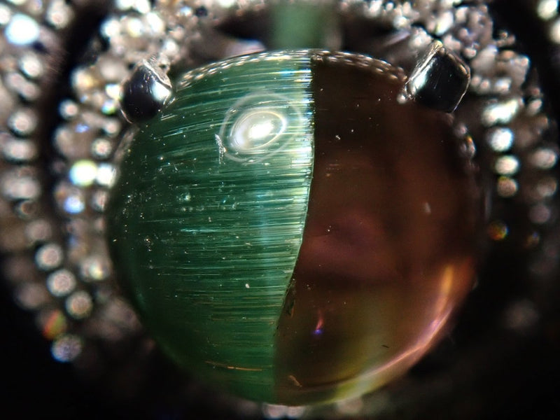 【カラフリ】K18WGバイカラートルマリンキャッツアイ2.80ct・ダイヤモンド0.54ctリング - カラッツSTORE