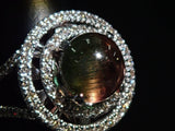 【カラフリ】K18WGバイカラートルマリンキャッツアイ2.80ct・ダイヤモンド0.54ctリング - カラッツSTORE
